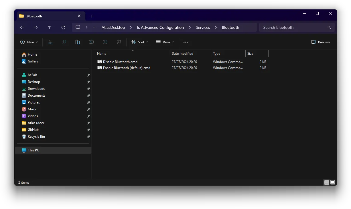The Atlas 'Bluetooth' configuration folder